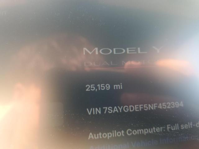 Photo 9 from auction – 2022 TESLA MODEL Y with VIN 7SAYGDEF5NF452394