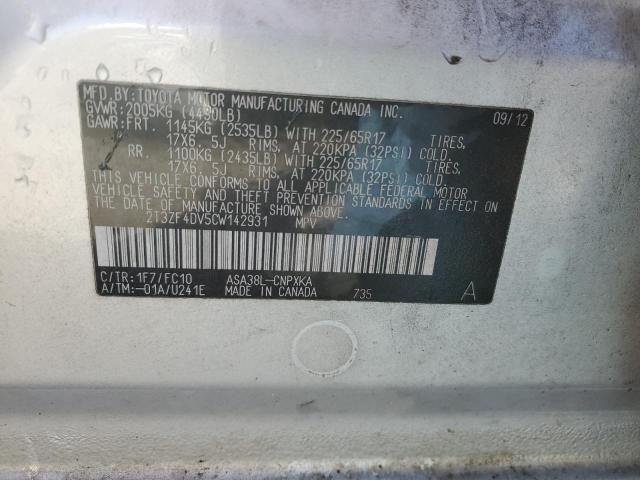 Photo 14 from auction – 2012 TOYOTA RAV4 with VIN 2T3ZF4DV5CW142931