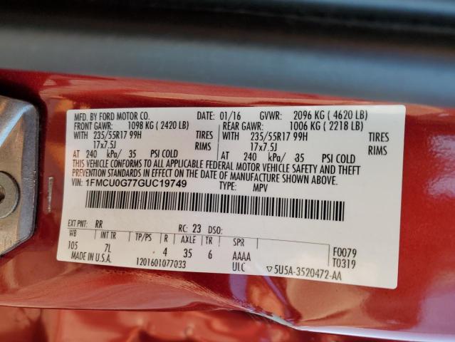Photo 14 from auction – 2016 FORD ESCAPE SE with VIN 1FMCU0G77GUC19749