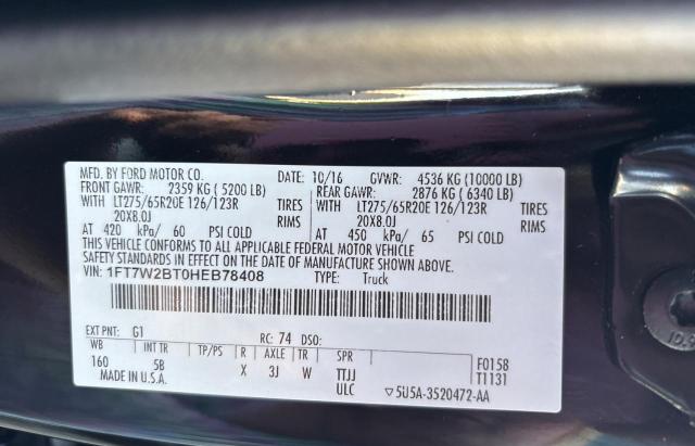 Photo 10 from auction – 2017 FORD F250 SUPER with VIN 1FT7W2BT0HEB78408