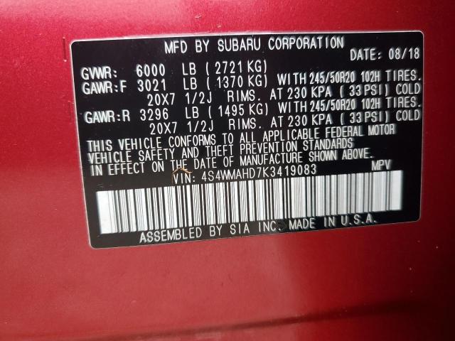 Photo 14 from auction – 2019 SUBARU ASCENT PRE with VIN 4S4WMAHD7K3419083