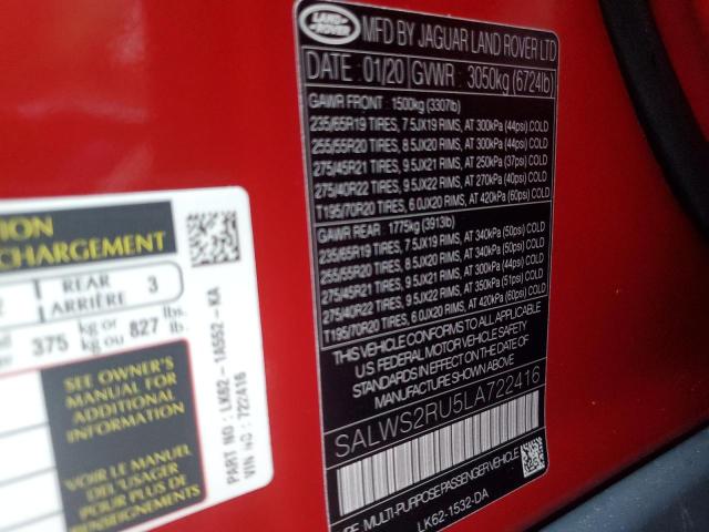 Photo 14 from auction – 2020 LAND ROVER RANGE ROVE with VIN SALWS2RU5LA722416