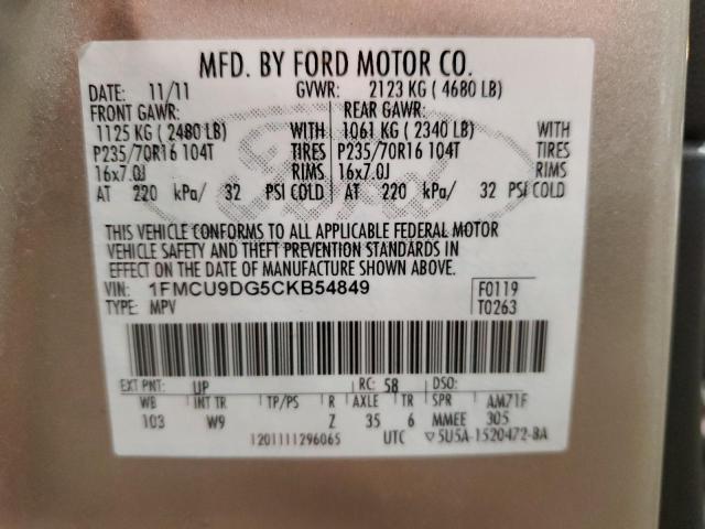 Photo 14 from auction – 2012 FORD ESCAPE XLT with VIN 1FMCU9DG5CKB54849