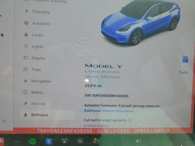 Photo 9 from auction – 2022 TESLA MODEL Y with VIN 7SAYGAEE8NF409285