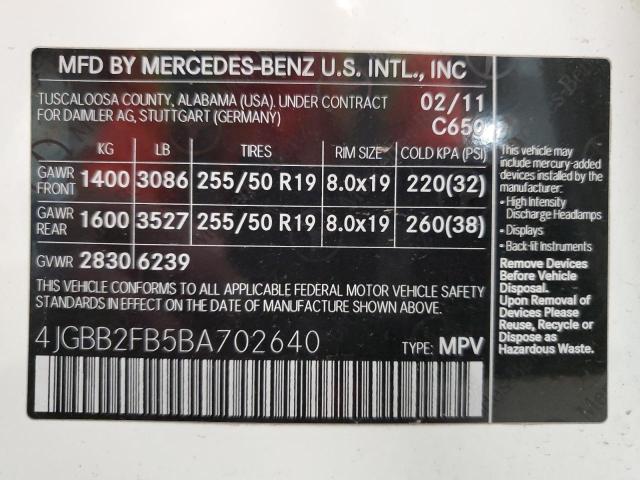 Photo 14 from auction – 2011 MERCEDES-BENZ ML 350 BLU with VIN 4JGBB2FB5BA702640