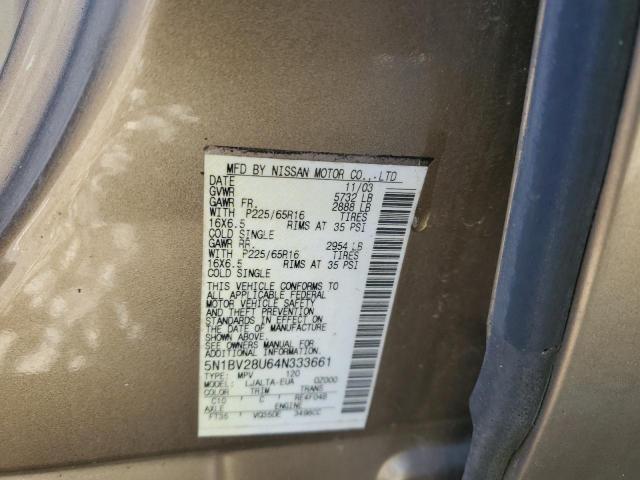 Photo 14 from auction – 2004 NISSAN QUEST S with VIN 5N1BV28U64N333661