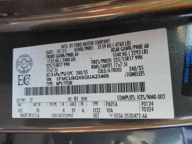 Photo 14 from auction – 2016 FORD ESCAPE SE with VIN 1FMCU9GX6GUA23466