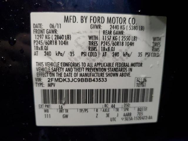 Photo 14 from auction – 2011 FORD EDGE SEL with VIN 2FMDK3JC9BBB43533