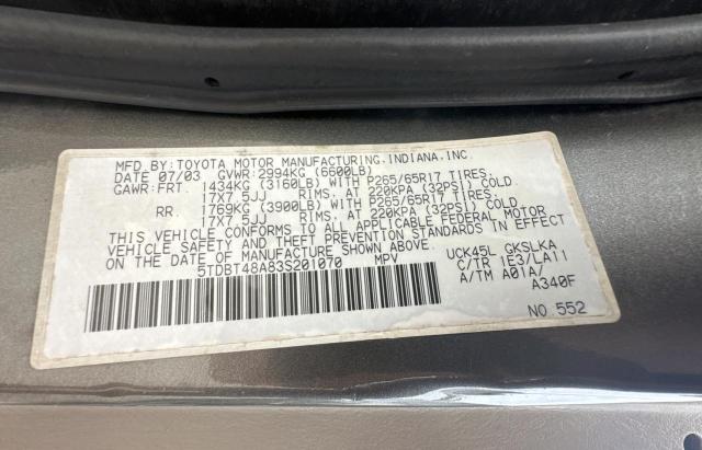 Photo 10 from auction – 2003 TOYOTA SEQUOIA LI with VIN 5TDBT48A83S201070