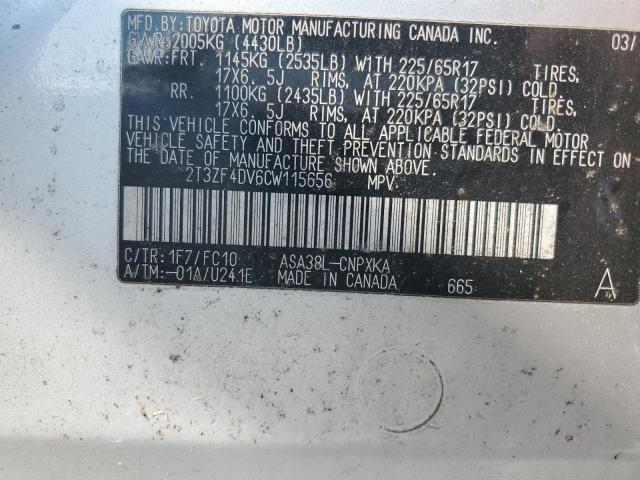 Photo 14 from auction – 2012 TOYOTA RAV4 with VIN 2T3ZF4DV6CW115656