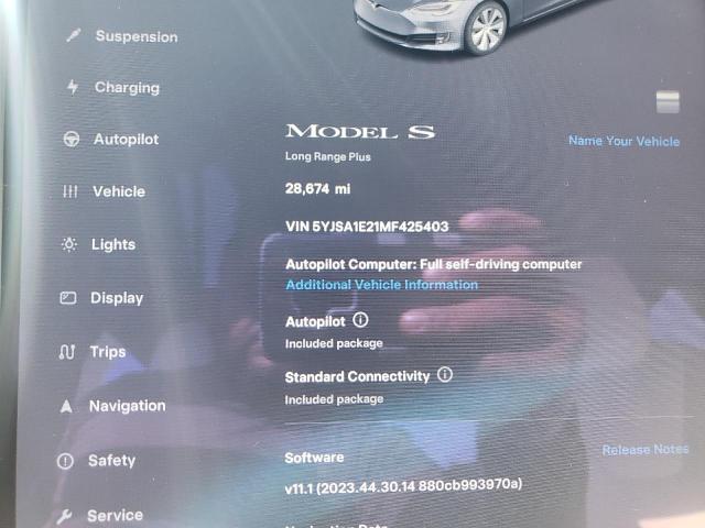 Photo 9 from auction – 2021 TESLA MODEL S with VIN 5YJSA1E21MF425403