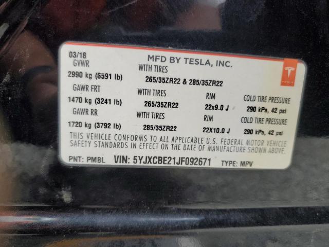 Photo 14 from auction – 2018 TESLA MODEL X with VIN 5YJXCBE21JF092671