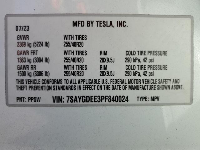 Photo 14 from auction – 2023 TESLA MODEL Y with VIN 7SAYGDEE3PF840024