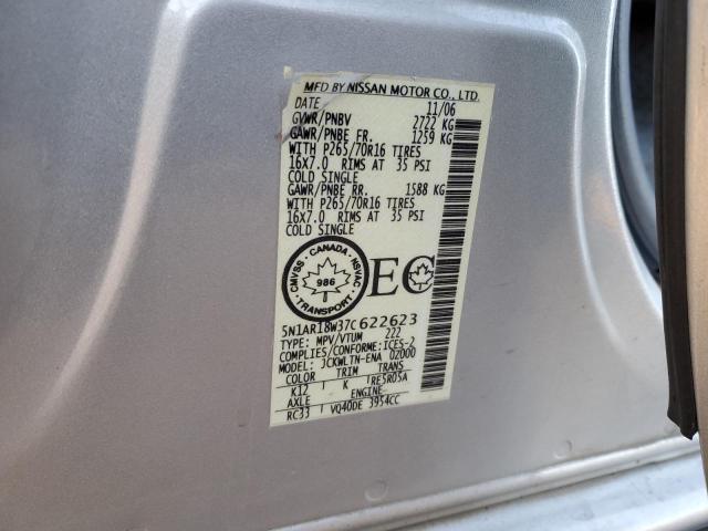Photo 14 from auction – 2007 NISSAN PATHFINDER with VIN 5N1AR18W37C622623