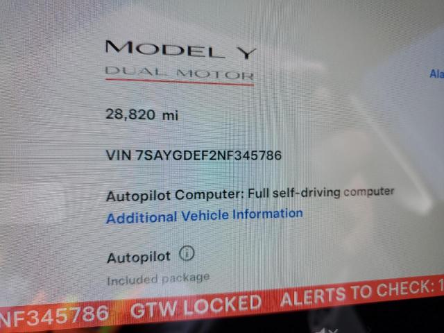 Photo 9 from auction – 2022 TESLA MODEL Y with VIN 7SAYGDEF2NF345786