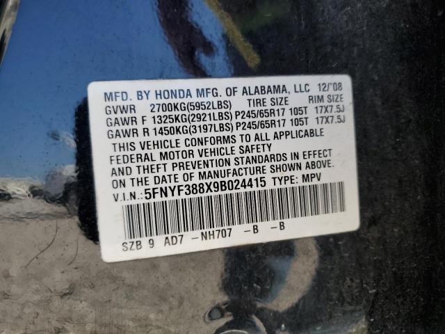 Photo 14 from auction – 2009 HONDA PILOT TOUR with VIN 5FNYF388X9B024415