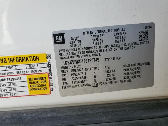 Photo 14 from auction – 2015 GMC ACADIA SLT with VIN 1GKKVRKD1FJ120749