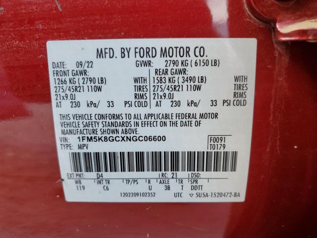 Photo 14 from auction – 2022 FORD EXPLORER S with VIN 1FM5K8GCXNGC06600