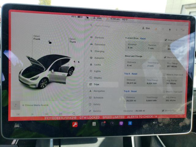 Photo 9 from auction – 2020 TESLA MODEL Y with VIN 5YJYGDEE3LF014216