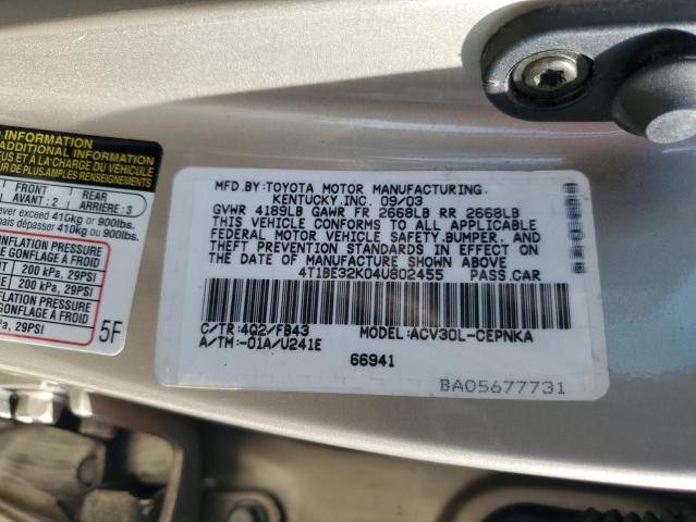 Photo 14 from auction – 2004 TOYOTA CAMRY LE with VIN 4T1BE32K04U802455