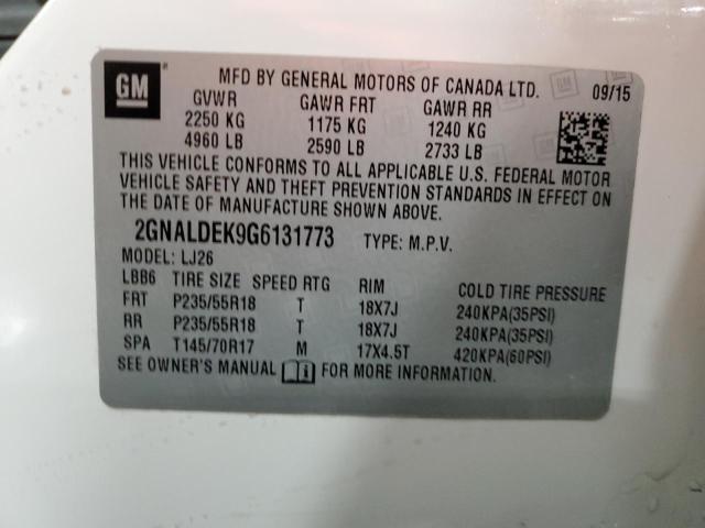 Photo 14 from auction – 2016 CHEVROLET EQUINOX LT with VIN 2GNALDEK9G6131773