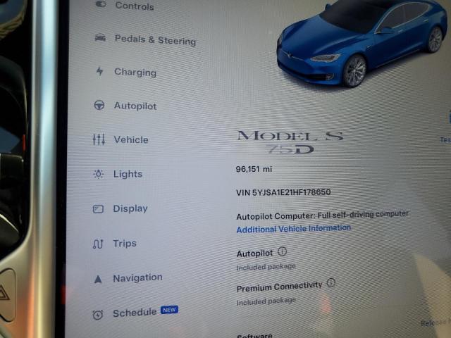 Photo 9 from auction – 2017 TESLA MODEL S with VIN 5YJSA1E21HF178650