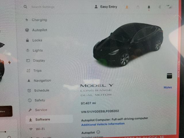 Photo 9 from auction – 2020 TESLA MODEL Y with VIN 5YJYGDEE8LF026202
