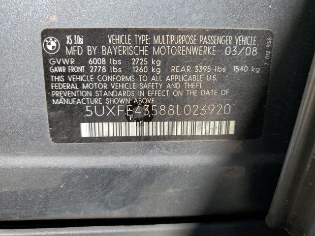 Photo 14 from auction – 2008 BMW X5 3.0I with VIN 5UXFE43588L023920