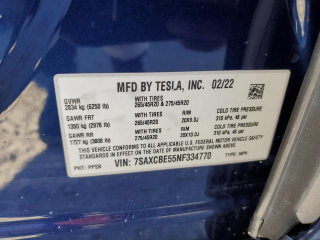 Photo 14 from auction – 2022 TESLA MODEL X with VIN 7SAXCBE55NF334770