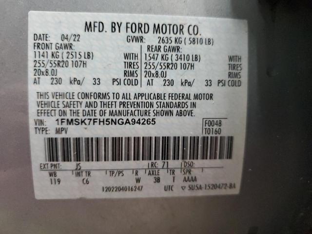 Photo 14 from auction – 2022 FORD EXPLORER L with VIN 1FMSK7FH5NGA94265