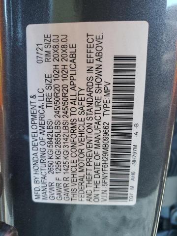 Photo 14 from auction – 2021 HONDA PILOT SE with VIN 5FNYF6H29MB099662