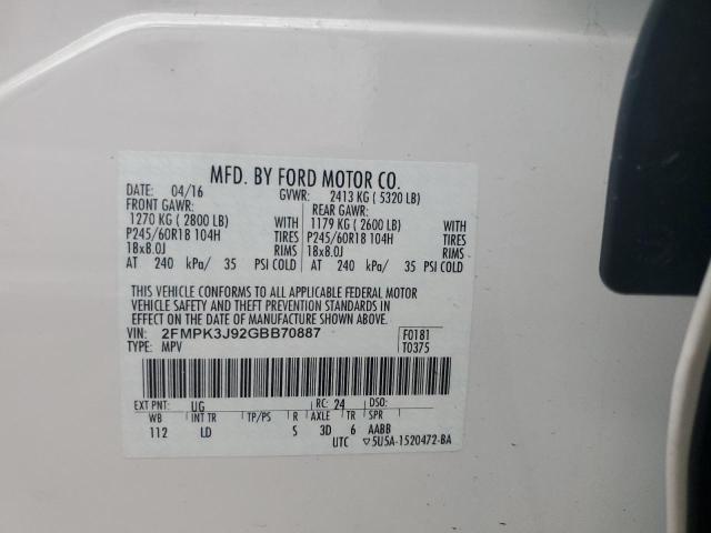 Photo 14 from auction – 2016 FORD EDGE SEL with VIN 2FMPK3J92GBB70887