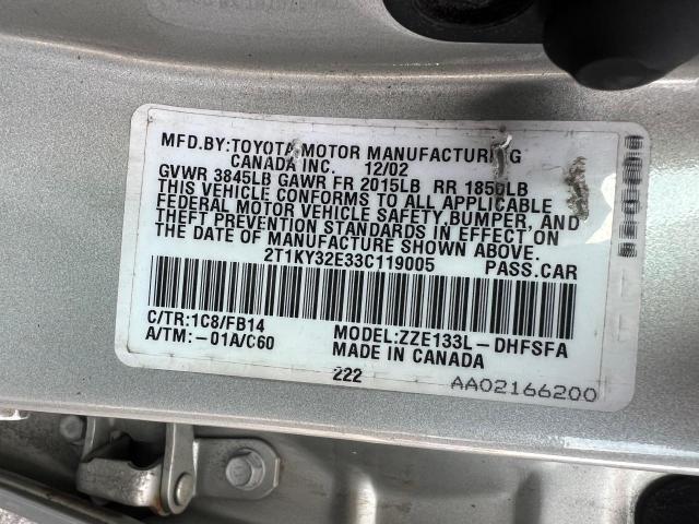 Фото 10 с аукциона – 2003 TOYOTA COROLLA MA с VIN 2T1KY32E33C119005