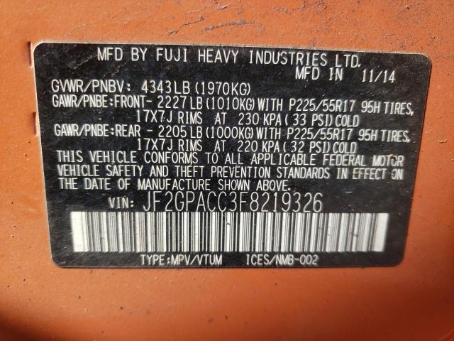 Photo 14 from auction – 2015 SUBARU XV CROSSTR with VIN JF2GPACC3F8219326