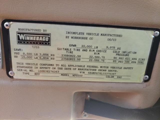 Photo 10 from auction – 2003 WORKHORSE CUSTOM CHASSIS MOTORHOME with VIN 5B4MP67G133375357