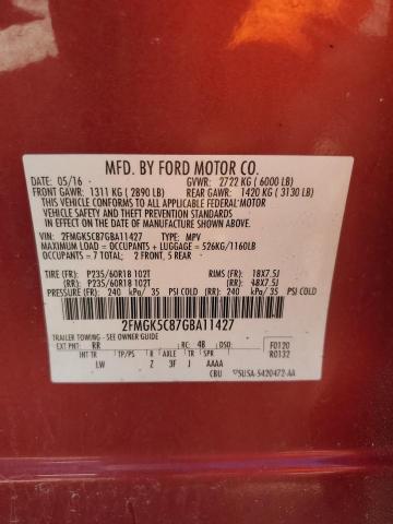 Photo 14 from auction – 2016 FORD FLEX SEL with VIN 2FMGK5C87GBA11427