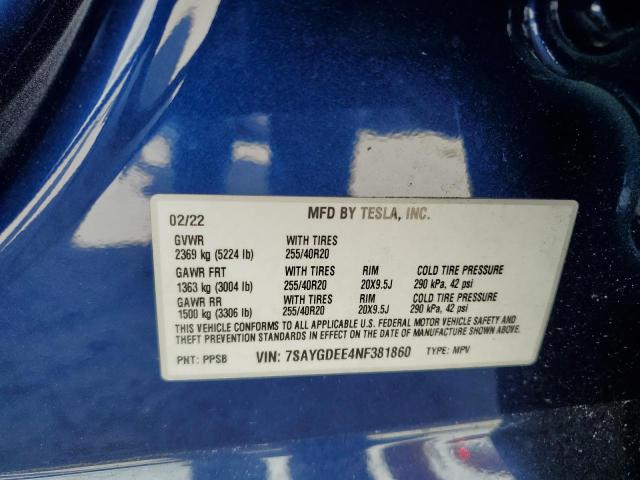 Photo 14 from auction – 2022 TESLA MODEL Y with VIN 7SAYGDEE4NF381860