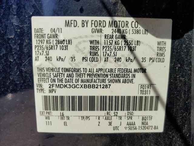 Photo 14 from auction – 2011 FORD EDGE SE with VIN 2FMDK3GCXBBB21287