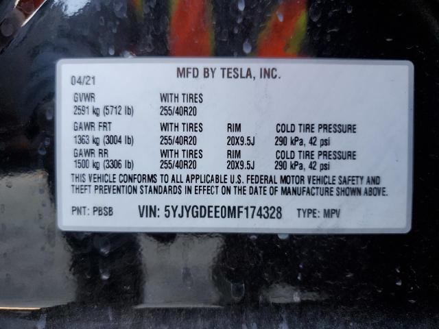 Photo 14 from auction – 2021 TESLA MODEL Y with VIN 5YJYGDEE0MF174328