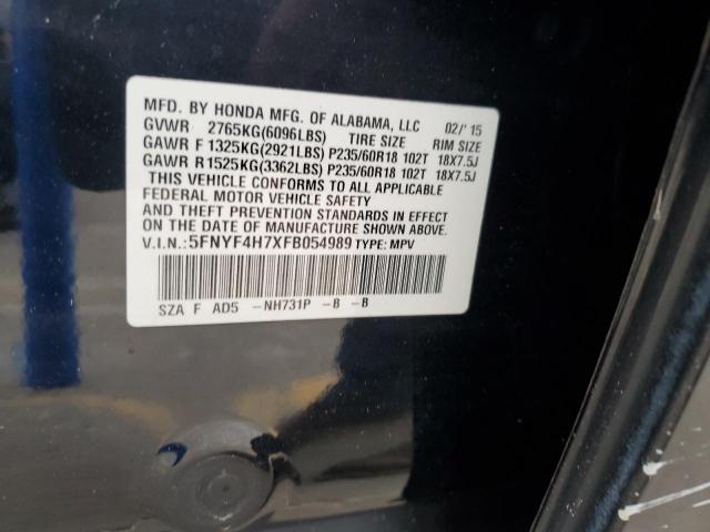 Photo 14 from auction – 2015 HONDA PILOT EXLN with VIN 5FNYF4H7XFB054989
