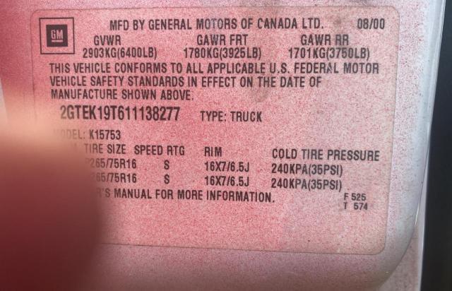 Photo 10 from auction – 2001 GMC NEW SIERRA with VIN 2GTEK19T611138277