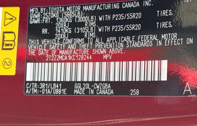 Photo 10 from auction – 2019 LEXUS RX 350 BAS with VIN 2T2ZZMCA1KC128244