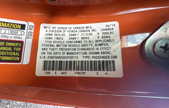 Photo 10 from auction – 2014 HONDA CIVIC SI with VIN 2HGFG4A53EH702115
