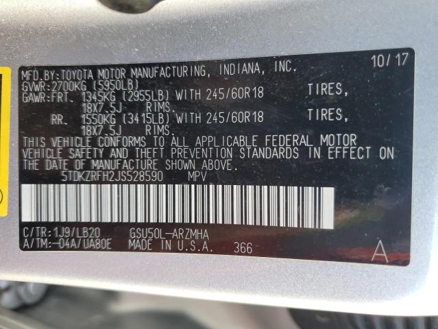 Photo 14 from auction – 2018 TOYOTA HIGHLANDER with VIN 5TDKZRFH2JS528590