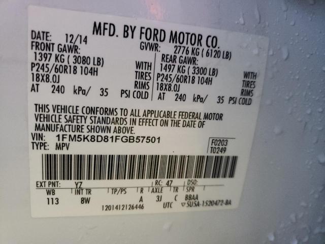 Photo 14 from auction – 2015 FORD EXPLORER X with VIN 1FM5K8D81FGB57501