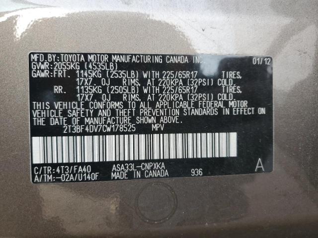 Photo 14 from auction – 2012 TOYOTA RAV4 with VIN 2T3BF4DV7CW178525