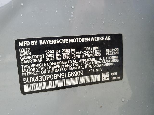 Photo 14 from auction – 2022 BMW X3 SDRIVE3 with VIN 5UX43DP08N9L66909