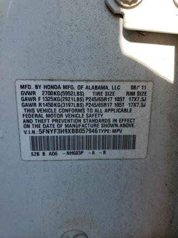 Photo 14 from auction – 2011 HONDA PILOT TOUR with VIN 5FNYF3H9XBB057946