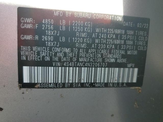 Photo 14 from auction – 2022 SUBARU OUTBACK LI with VIN 4S4BTANC4N3206707