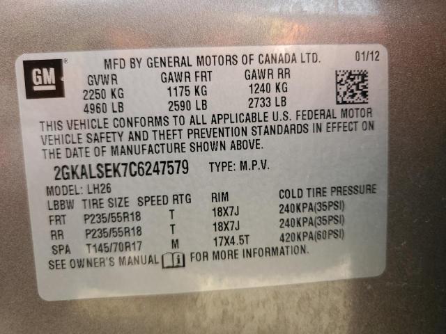 Photo 14 from auction – 2012 GMC TERRAIN SL with VIN 2GKALSEK7C6247579